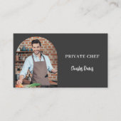 Privé chef-kok houtskool grijs foto boog QR code Visitekaartje (Voorkant)