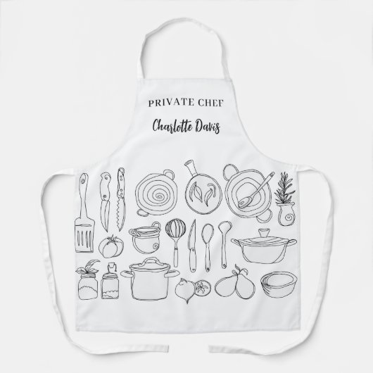 Privé chef-kok naam script keukengerei schort (Voorkant)