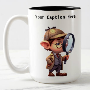 privé-detective Cartoon Mystery Tweekleurige Koffiemok