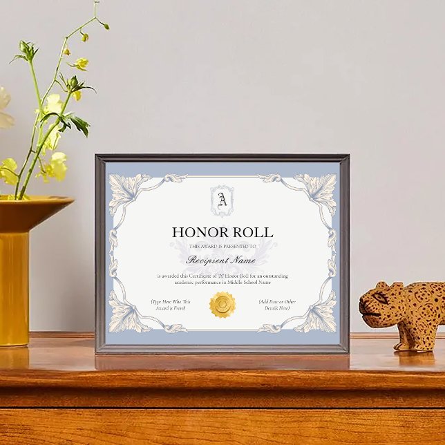 Prix du Modèle de certificat d'honneur bleu modifi (Editable Blue HonorRoll Certificate Template Award)