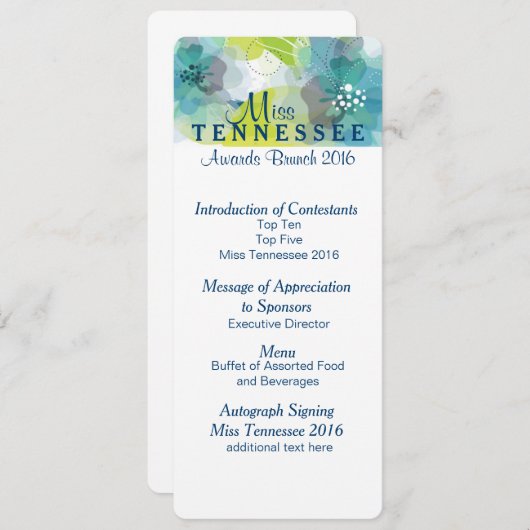 Prix Floral Pageant sur mesure Brunch Programme Ca (Devant / Derrière)