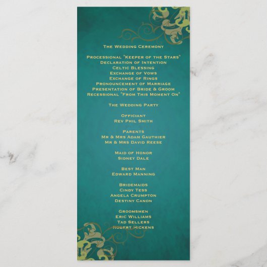 Prix Nobel Turquoise Scroll Gold Wedding Programme (Dos)
