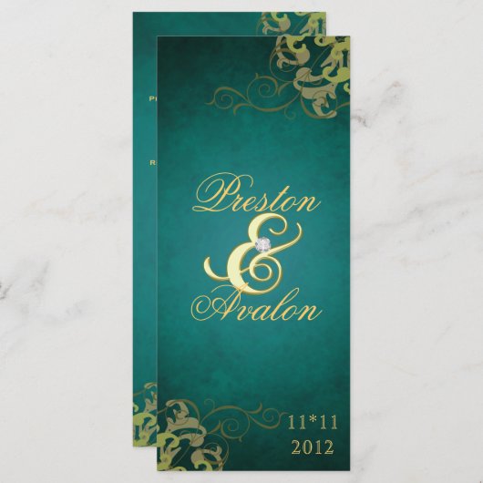 Prix Nobel Turquoise Scroll Gold Wedding Programme (Devant / Derrière)