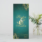 Prix Nobel Turquoise Scroll Gold Wedding Programme (Debout devant)