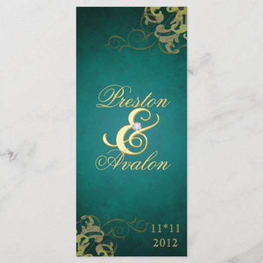 Prix Nobel Turquoise Scroll Gold Wedding Programme (Devant)