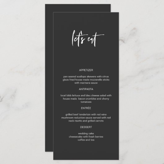 PRIYA Edgy Black Modern Let's Eat Menu (Voorkant / Achterkant)