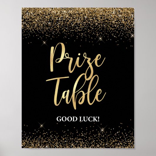 Prize Table Sign Zwart & Goud Glitter Confetti Poster (Voorkant)