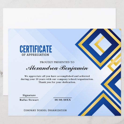 Pro Achievement Appreciate-certificaat (Voorkant / Achterkant)