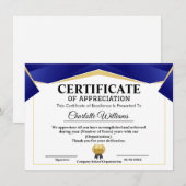  Pro Achievement Appreciate Gold Blue Certificate Informatiekaartje (Voorkant / Achterkant)