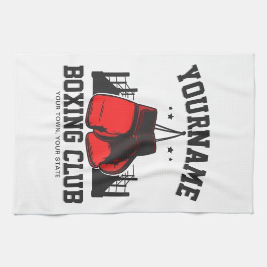 Pro Boxer ADD NAME Rode Handschoenen Boksen Ring T Theedoek (Horizontaal)