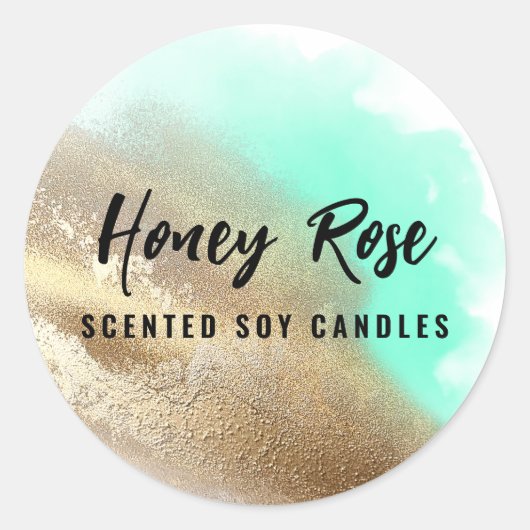 Pro-branding Gold- en Turquoise-kaarsenlabels Ronde Sticker (Voorkant)