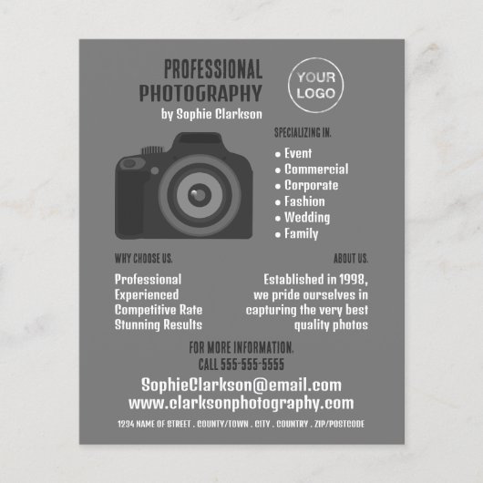 Pro-camerapictogram, fotograaf, fotografische hire flyer (Voorkant)