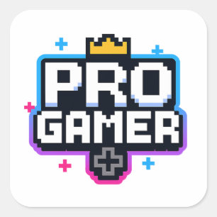 PRO GAMER — Pixel Art 8-bits badge Vierkante Sticker