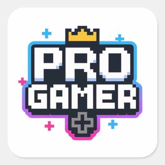 PRO GAMER — Pixel Art 8-bits badge Vierkante Sticker (Voorkant)