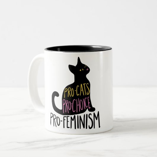 Pro-kat pro-keuze pro-feminisme tweekleurige koffiemok (Voorkant links)