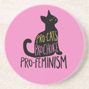 Pro-katten pro-keuze pro-feminisme zwarte kat zandsteen onderzetter