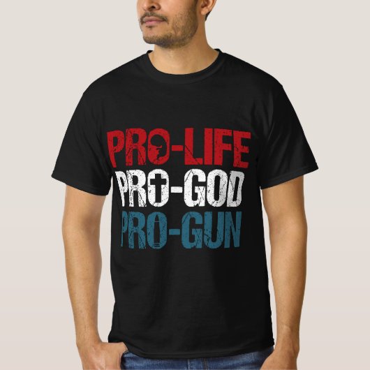 Pro Life Pro God Pro Pistool USA Patriot Verjaarda T-shirt (Voorkant)