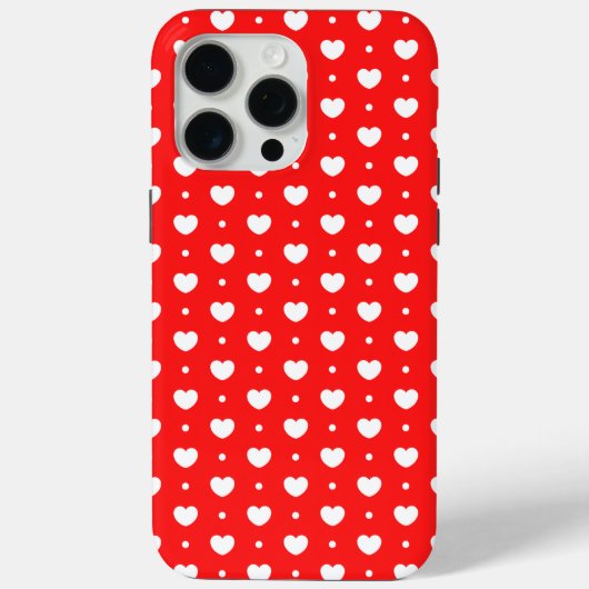 Pro Max Chic Red White Hearts Girl iPhone 15 Coque (Verso)