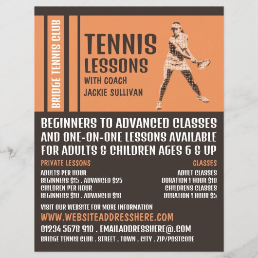 Pro Tennis Player, Tennis Lessen/Classes Advert Flyer (Voorkant)