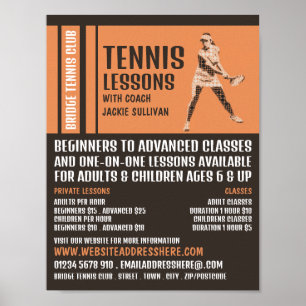 Pro Tennis Player, Tennis Lessen/Classes Advert Poster