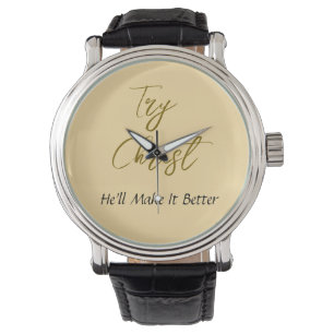 Probeer Christus-Hij Zal Het Beter Maken Geel Horloge