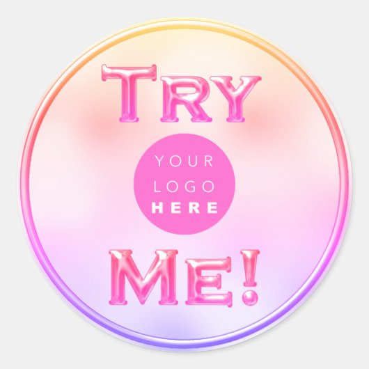 Probeer me Logo Tester Sample Holografroze Pastel Ronde Sticker (Voorkant)