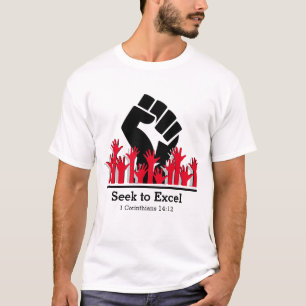 PROBEREN UIT TE BLINKEN Power Fist MLK BHM Geperso T-shirt