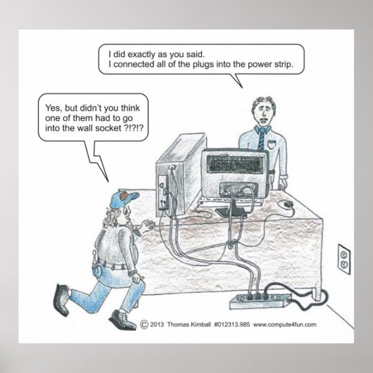 Problemen met het computernetsnoer cartoon poster (Voorkant)