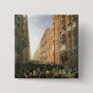 Processie van Corpus Christi in Via Dora Grossa, T Vierkante Button 5,1 Cm