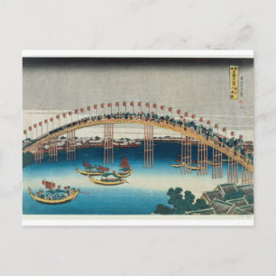 Processie via een Bridge (kleurenhoutblokafdruk) Briefkaart