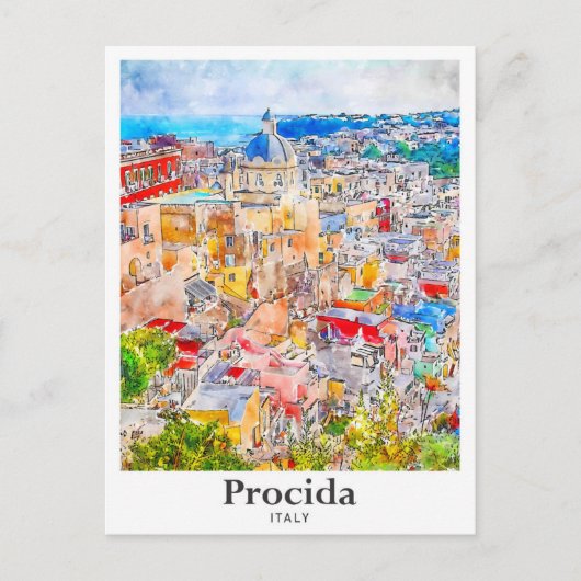 Procida Italië Reizen Waterverf Schets Hand geteke Briefkaart (Voorkant)