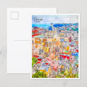 Procida Italië vintage reizen waterverf Briefkaart