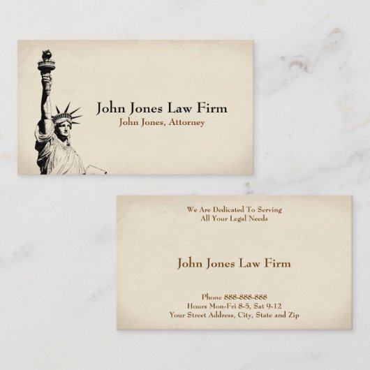 Procureur à la loi Statue de la Liberté Carte de v (Devant / Derrière)