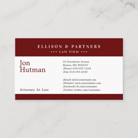 Procureur bij wet | Elegant Plain Dark Red Visitekaartje (Voorkant)