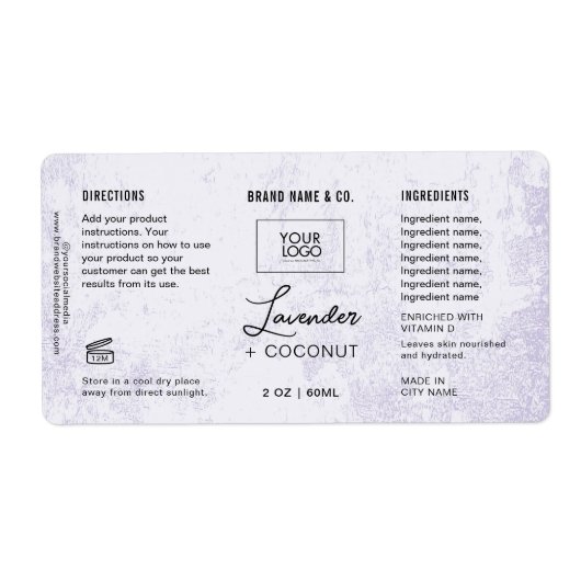  Product Customizable Lavender Rustic Label (Voorkant)