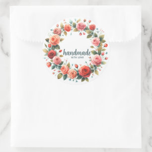 Product Label Sticker ronde Rozen Krans Handgemaak