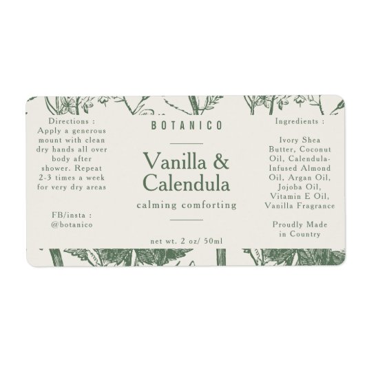 Product met flessenhalskleurige groene flesseningr etiket (Voorkant)