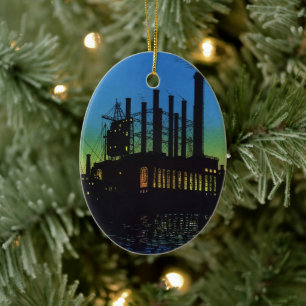 Productiefabriek bij zonsondergang, Vintage Zakeli Keramisch Ornament