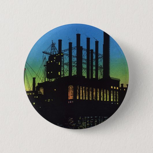 Productiefabriek op zonsondergang, bedrijf ronde button 5,7 cm (Voorkant)