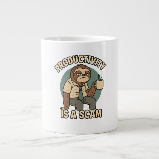 Productiviteit is een oplichterij - Lazy Sloth Fun Extra Grote Beker (Voorkant)