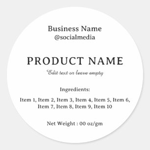 Productlabel Moderne ingrediënten Ronde Sticker