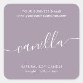 Productlabel Moderne lavender script kaarle Vierkante Sticker (Voorkant)
