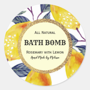 Productlabel waterverf Lemon & Foliage Bath Bomb Ronde Sticker