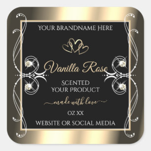 Productlabels voor Luxury Jewels Black en Gold Dec Vierkante Sticker