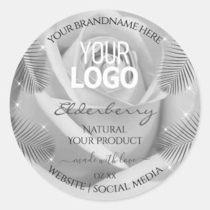 Productlabels Zilvergrijze Roos palmbladeren Logo Ronde Sticker