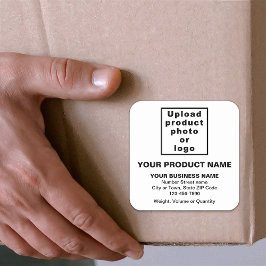 Productnaam, Foto en Minimale teksten op wit Vierkante Sticker