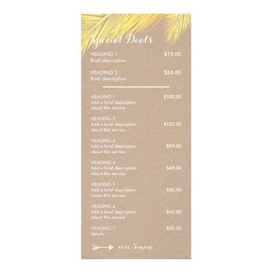 PRODUCTPRIJS LIJST VAN tropische palmen verlaat go Reclamekaart (Achterkant)