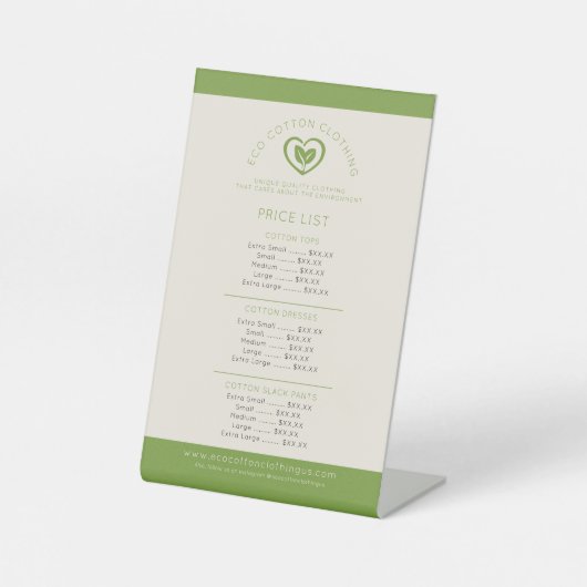 Productprijslijst product twee bladgroene logo reclamebord met voetstuk (Voorkant)