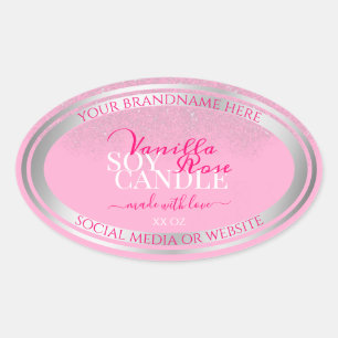 Productverpakkingslabels voor roze en zilver ovale sticker