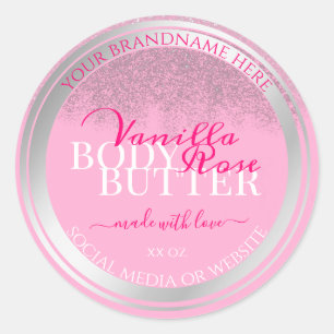 Productverpakkingslabels voor roze en zilver ronde sticker